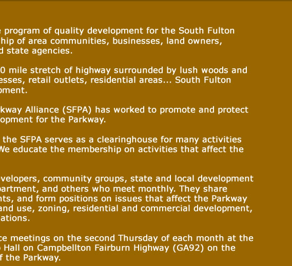 South Fulton Parkway Alliance - promoting quality development for the South Fulton Parkway located near Atlanta Georgia's Hartsfield Jackson International airport